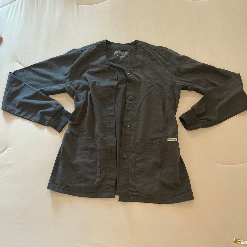Greys Anatomy by Barco Women Scrub Jacket Grey Button Front Size S 4450